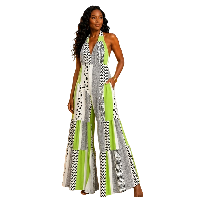 Lime Mosaic Halter Jumpsuit